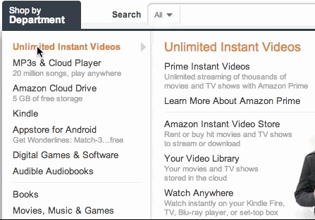 El menú de Amazon permite navegar entre las opciones muy rapidamente